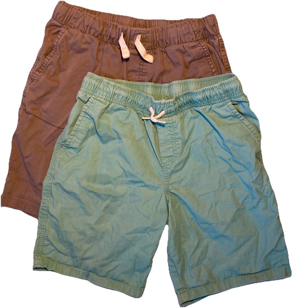 2 Boys 10/12 Cotton Shorts Cat & Jack, Elastic Waist, Grey, Green, GUC